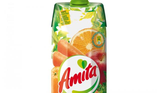 H ανανεωμένη και φρέσκια εικόνα της Amita  έρχεται μαζί με το νέο 100% φυσικό χυμό Μήλο, Πορτοκάλι, Καρότο!