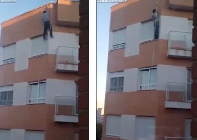 Απίστευτο βίντεο! Άνδρας κρέμεται από σχοινί για να μπει σπίτι του και πέφτει στο κενό!