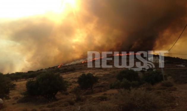 Νύχτα… κόλαση για τους κατοίκους της Κερατέας – Οι φλόγες έφτασαν στον οικισμό Ελαιοχώρι!