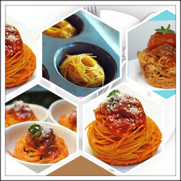 Spaghetti Cups με κεφτεδάκια