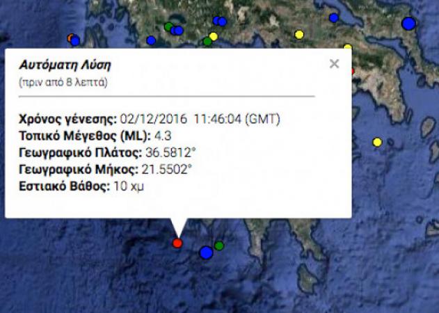 Σεισμός ανοιχτά της Μεθώνης, κουνήθηκε η Καλαμάτα