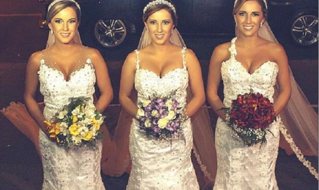Τρίδυμες αδερφές παντρεύτηκαν την ίδια μέρα και φορούσαν το ίδιο νυφικό!