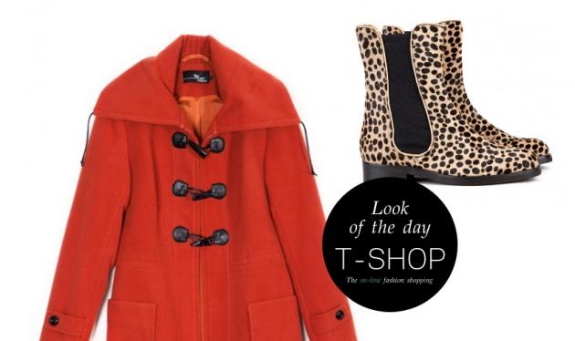 Πορτοκαλί παλτό και μποτάκια animal print! Σκέφτεσαι κάτι καλύτερο;