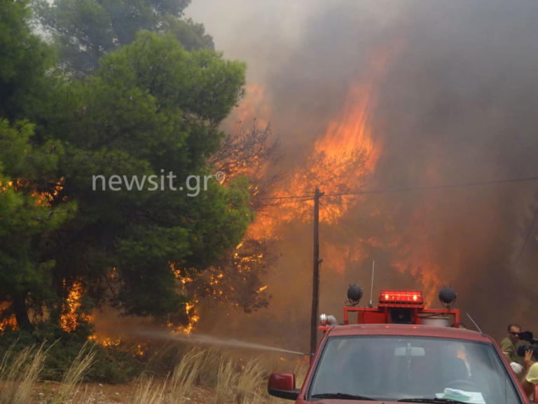Εικόνες αποκάλυψης στην Κινέτα από την μεγάλη φωτιά – Καίγονται σπίτια – Εκκενώθηκαν οικισμοί! – Στην μάχη και ο στρατός!