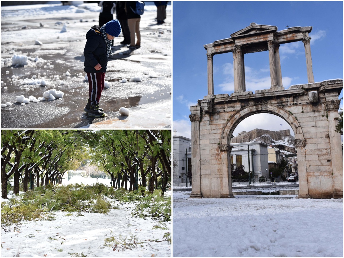Κακοκαιρία Ελπίς: Nέες φωτογραφίες από τη χιονισμένη Αθήνα