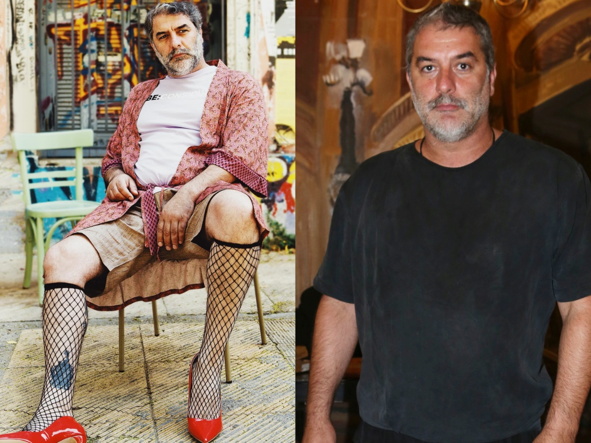 Ο Βασίλης Μπισμπίκης ποζάρει με κόκκινες γόβες και διχτυωτές κάλτσες – «Ένα υπέροχο θέαμα» σχολιάζει η φωτογράφος