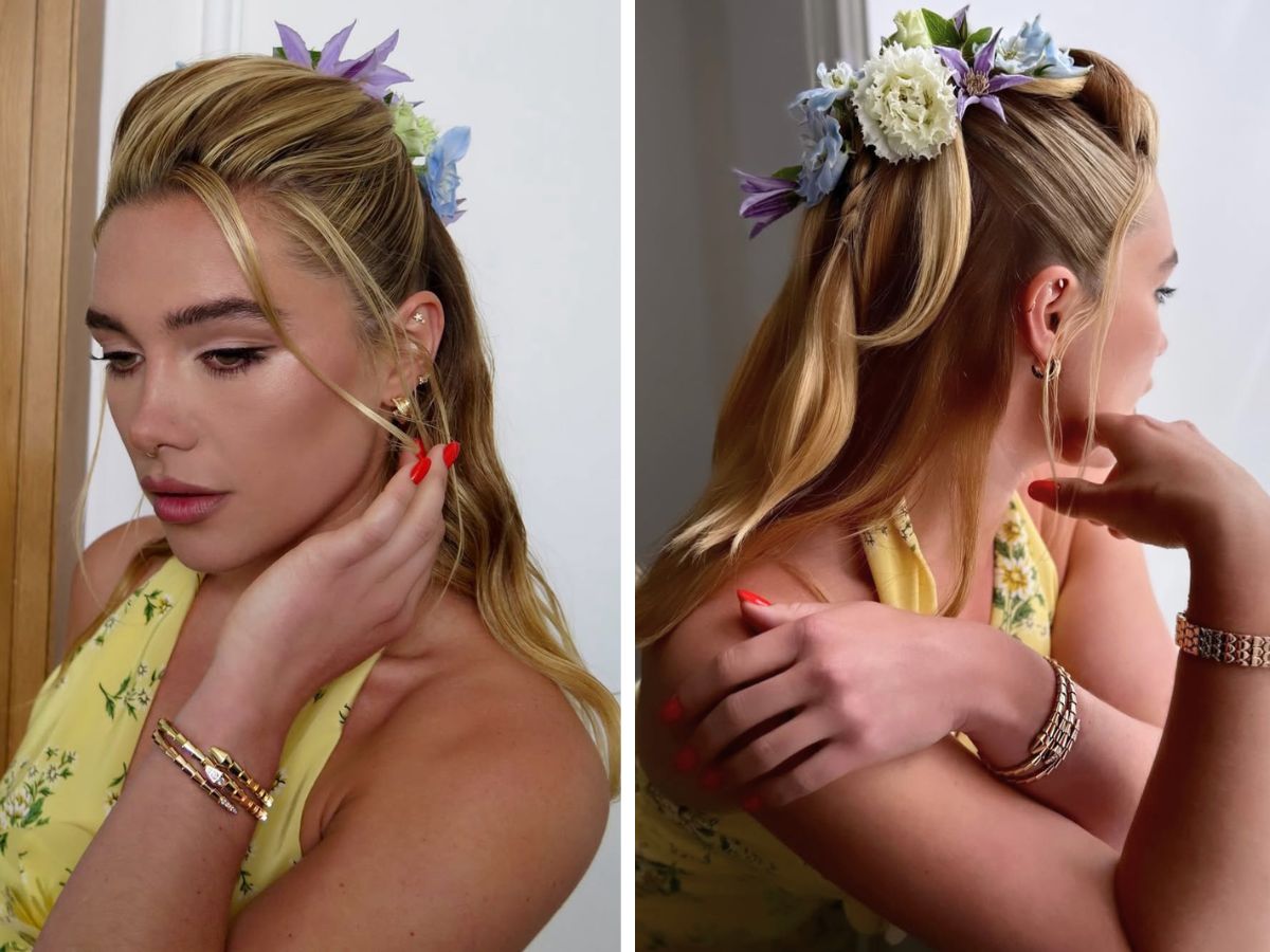 Λουλούδια στα μαλλιά; Η Florence Pugh σου δείχνει πώς να τα φορέσεις με τον πιο ρομαντικό τρόπο
